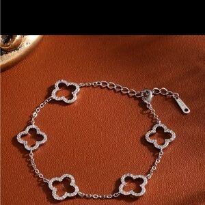 • Silver Crystal Pave Clover Link Bracelet Dainty